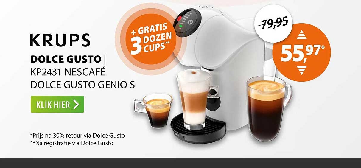 KRUPS DOLCE GUSTO | KP2431 NESCAFÉ DOLCE GUSTO GENIO S + GRATIS 3 DOZEN CUPS**