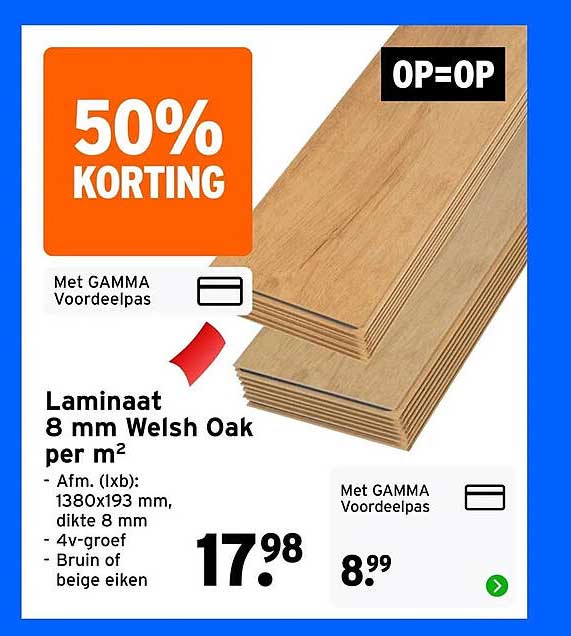 Laminaat 8 mm Welsh Oak per m²