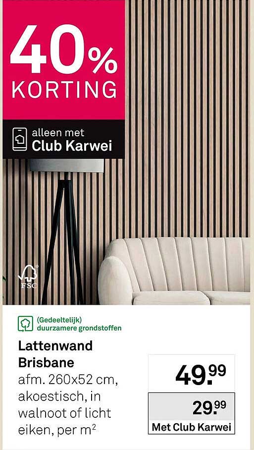 Lattenwand Brisbane 40% korting alleen met Club Karwei