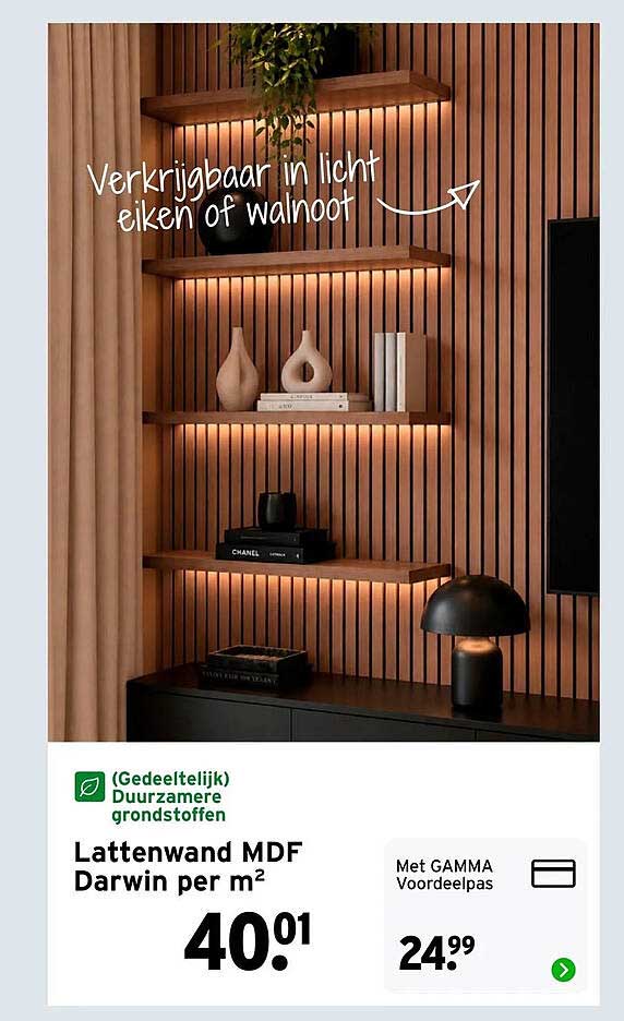 Lattenwand MDF Darwin per m²