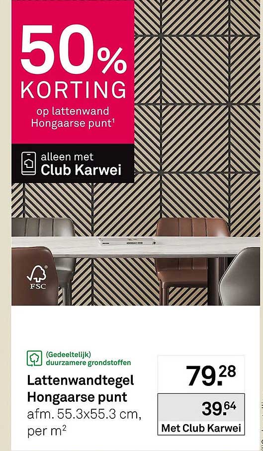 Lattenwandtegel Hongaarse punt 50% KORTING