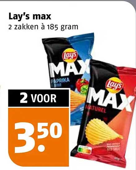 Lay's max 2 zakken à 185 gram 2 voor