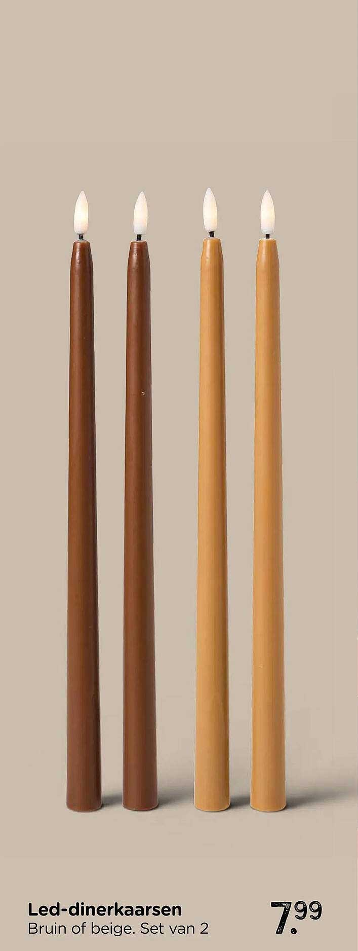 Led-dinerkaarsen Bruin of beige. Set van 2