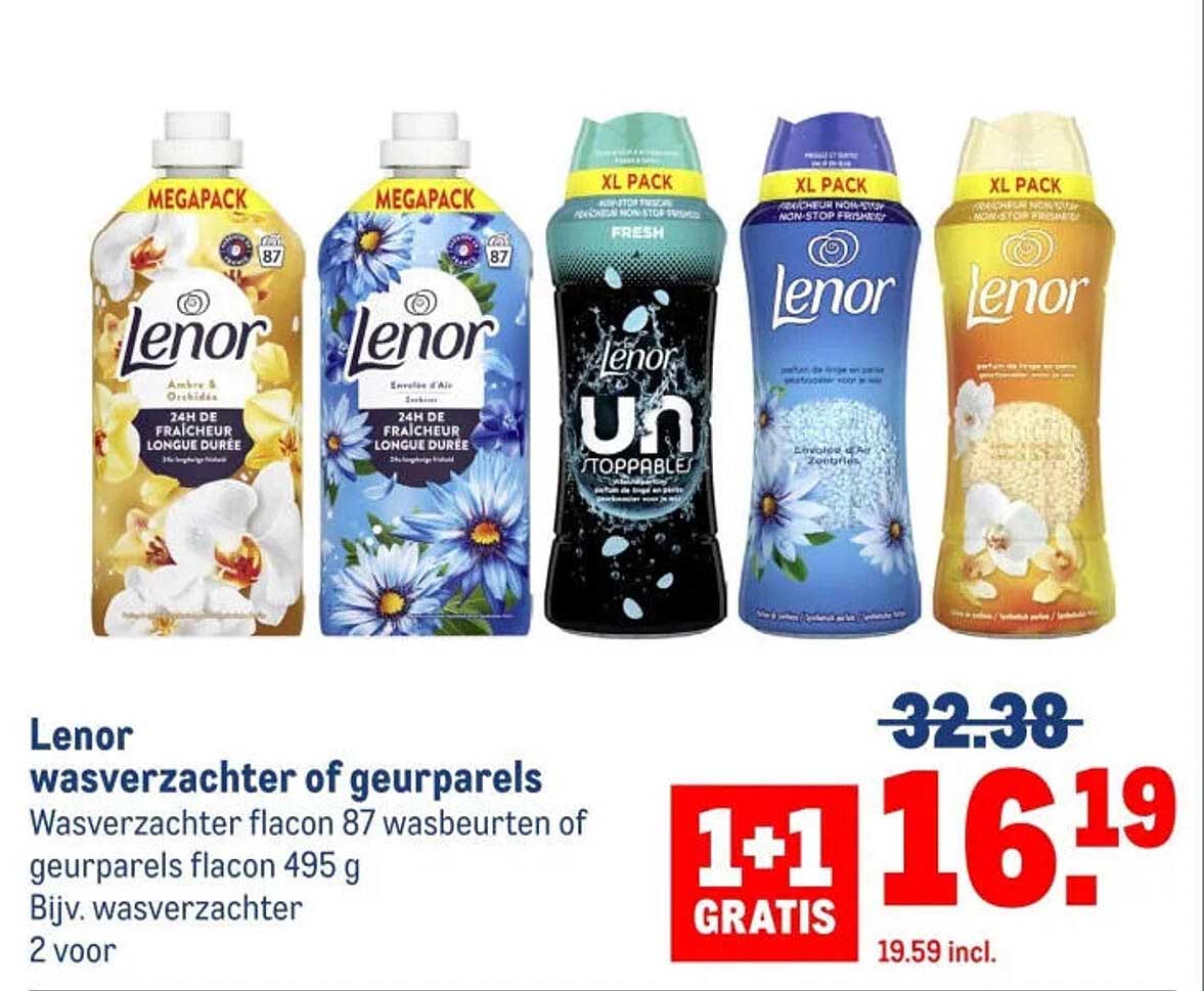 Lenor wasverzachter of geurparels 1+1 GRATIS