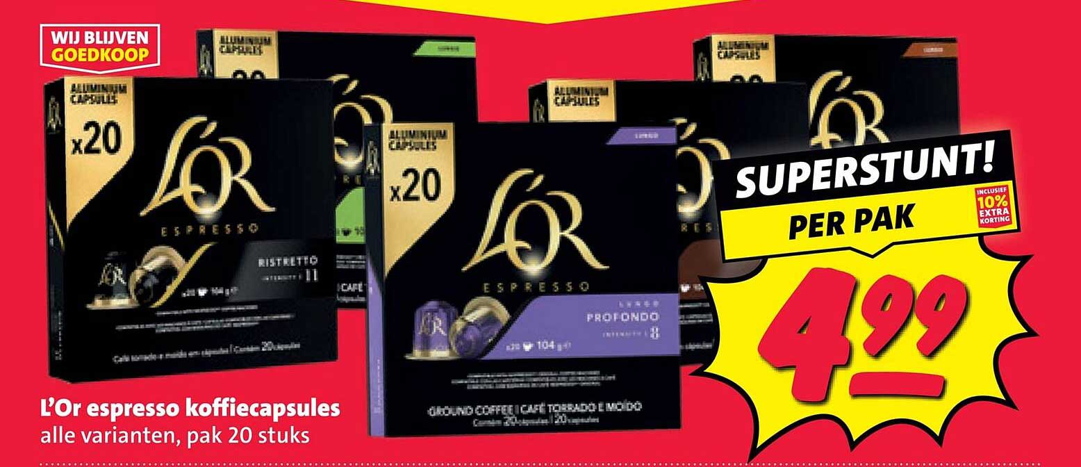 L’OR espresso koffiecapsules alle varianten, pak 20 stuks SUPERSTUNT! PER PAK 4,99