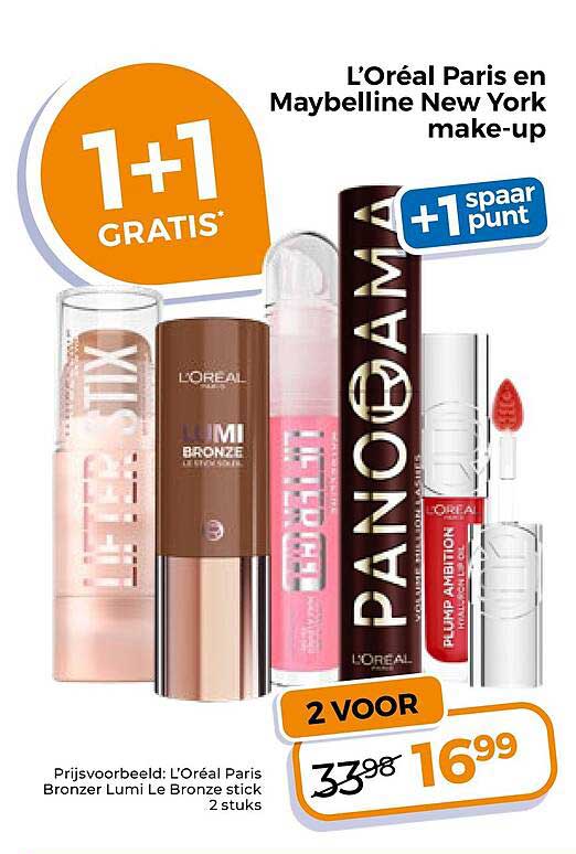 L’Oréal Paris en Maybelline New York make-up 1+1 gratis