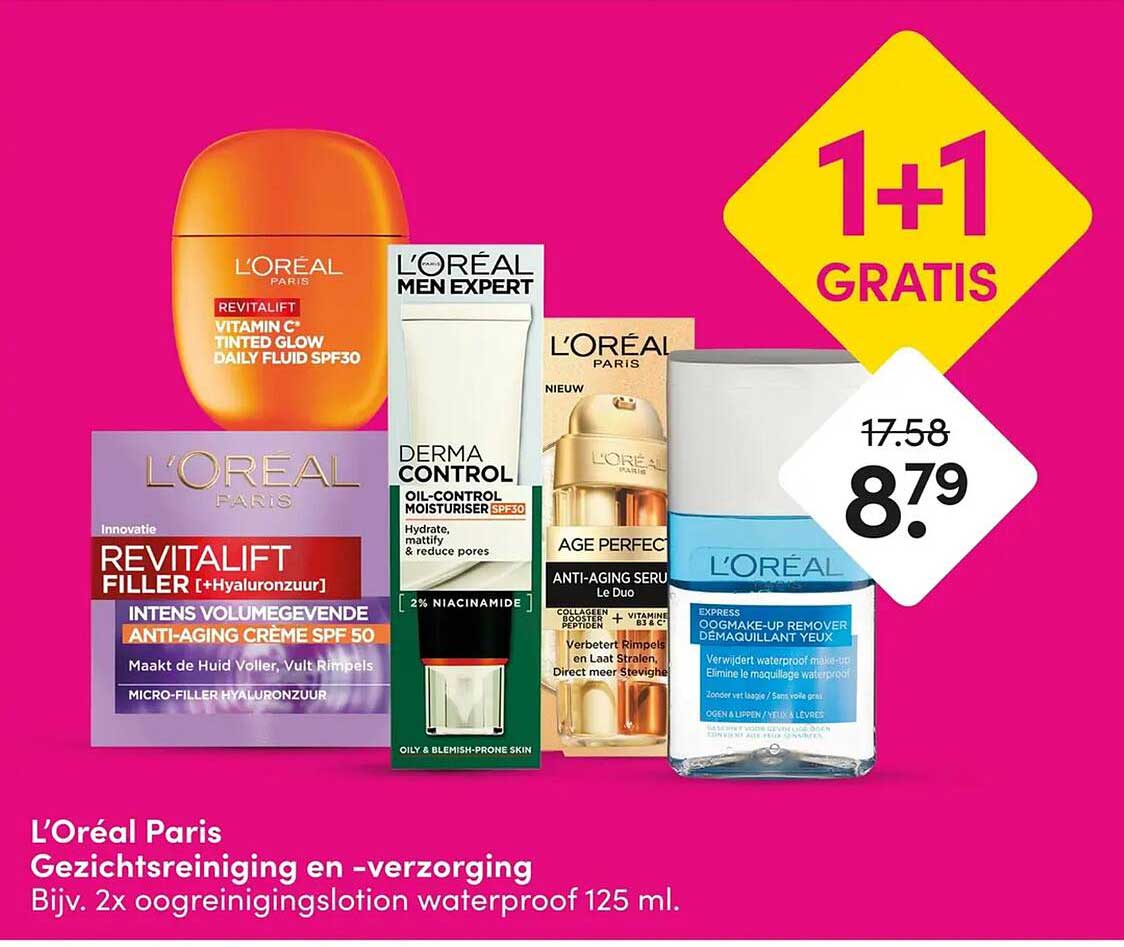 L'Oréal Paris Gezichtsreiniging en -verzorging 1+1 GRATIS