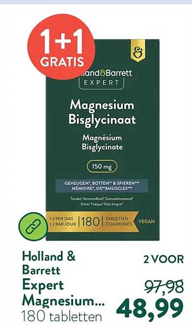 Magnesium Bisglycinaat 1+1 GRATIS