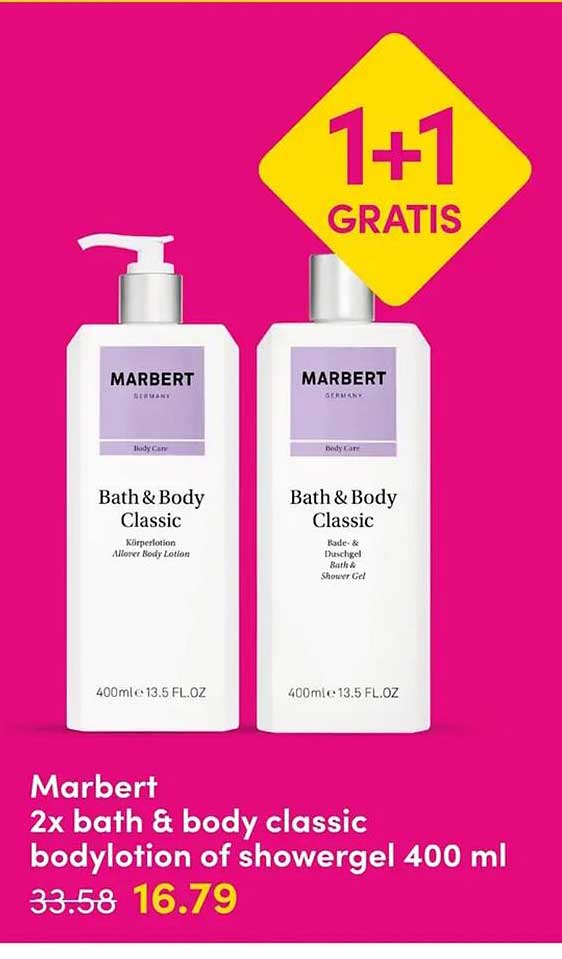Marbert 2x bath & body classic bodylotion of showergel 400 ml 1+1 GRATIS