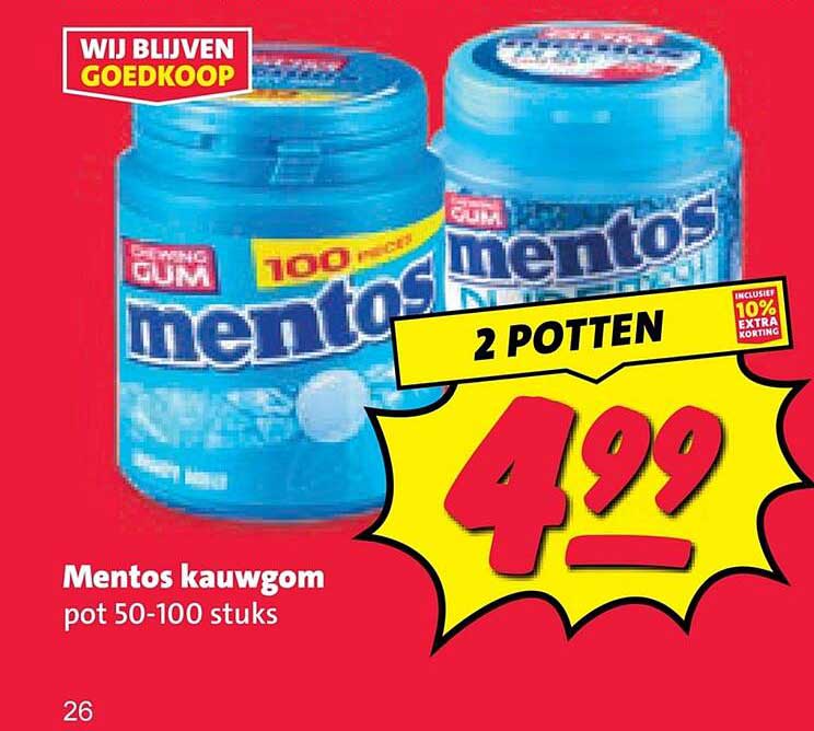 Mentos kauwgom pot 50-100 stuks 2 POTTEN