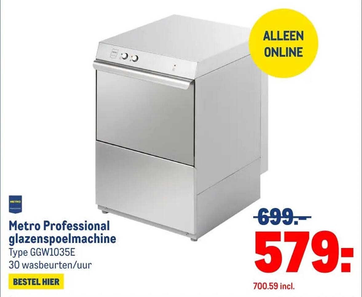 Metro Professional glazenspoelmachine Type GGW1035E 30 wasbeurten/uur