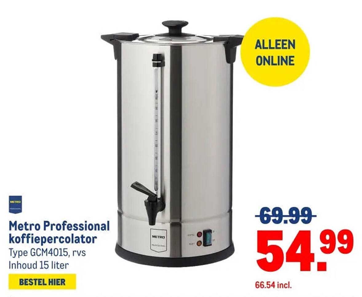 Metro Professional koffiepercolator Type GCM4015, rvs Inhoud 15 liter
