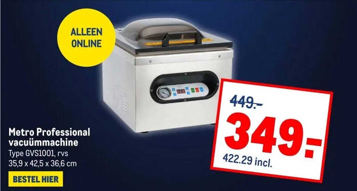 Metro Professional vacuümmachine Type GVS1001, rvs 35,9 x 42,5 x 36,6 cm