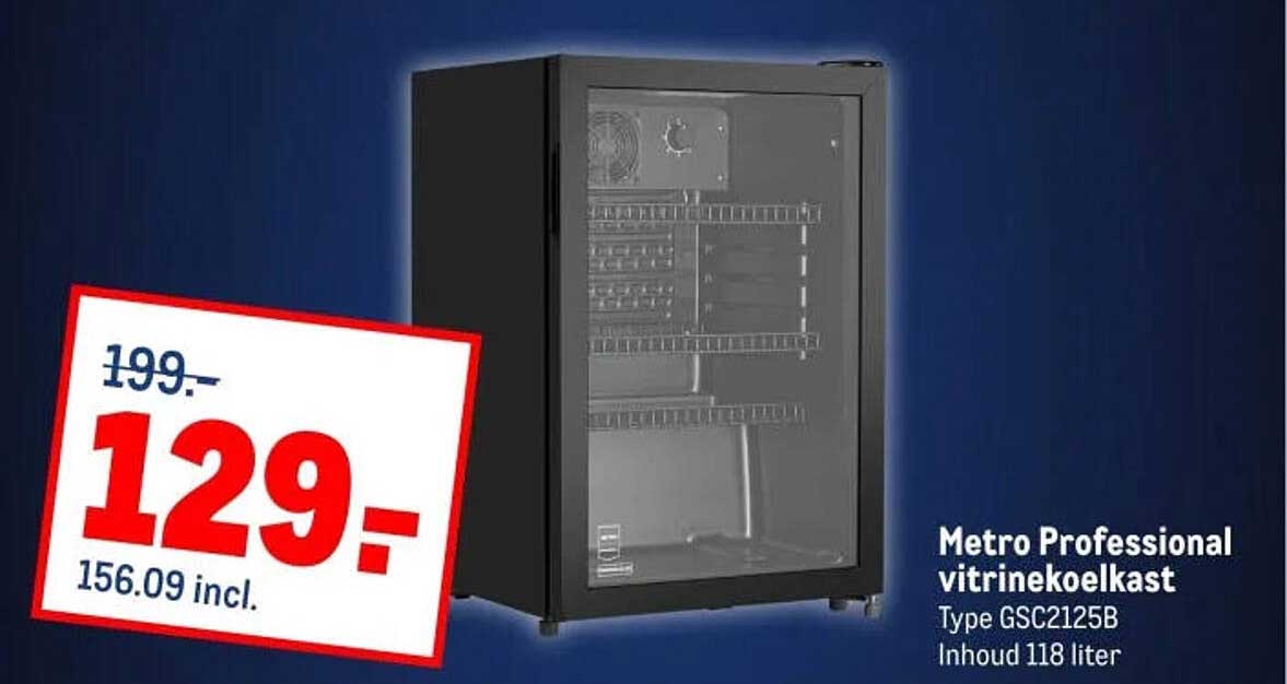 Metro Professional vitrinekast Type GSC2125B Inhoud 118 liter