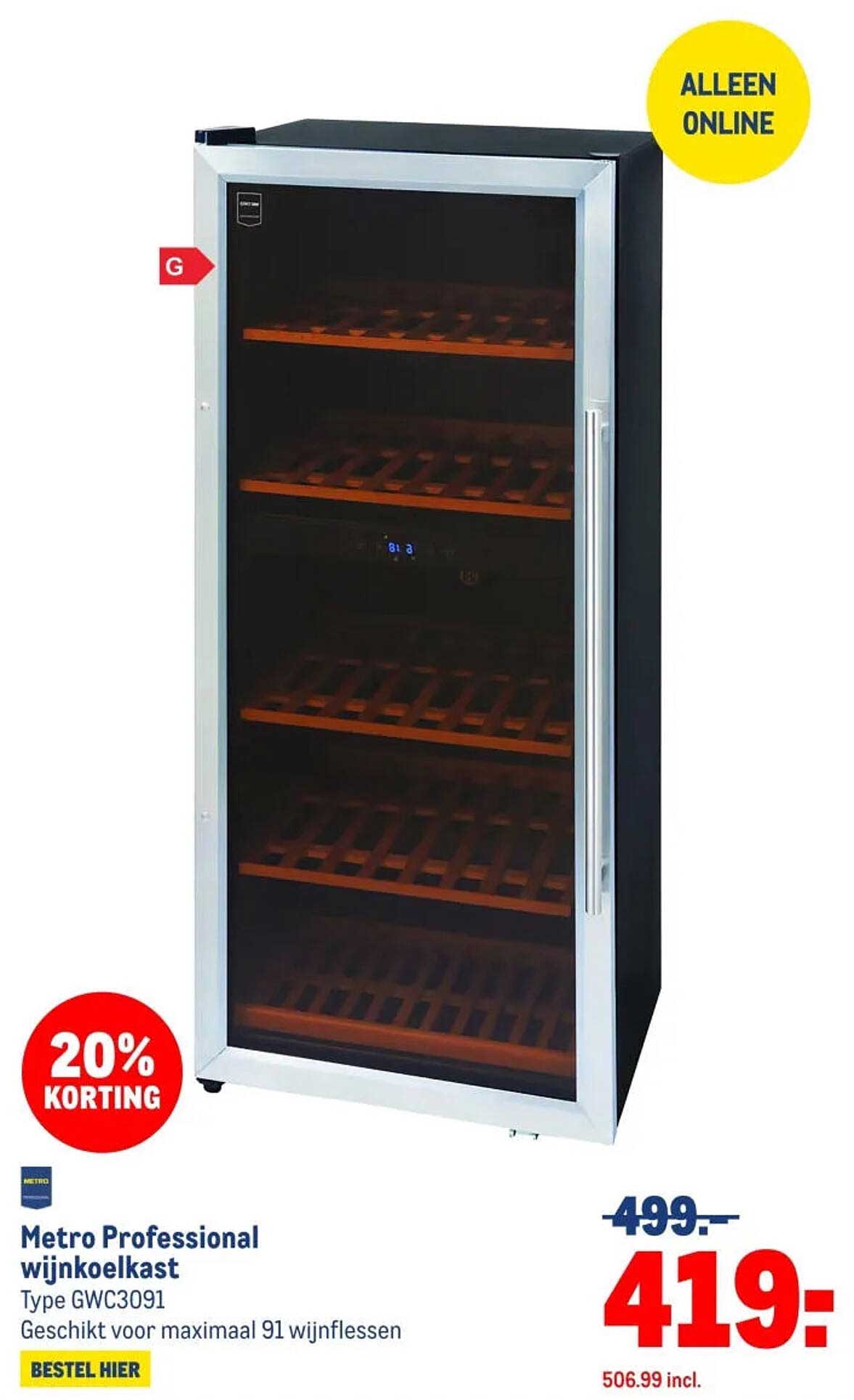 Metro Professional wijnkoelkast Type GWC3091 Geschikt voor maximaal 91 wijnflessen 20% KORTING