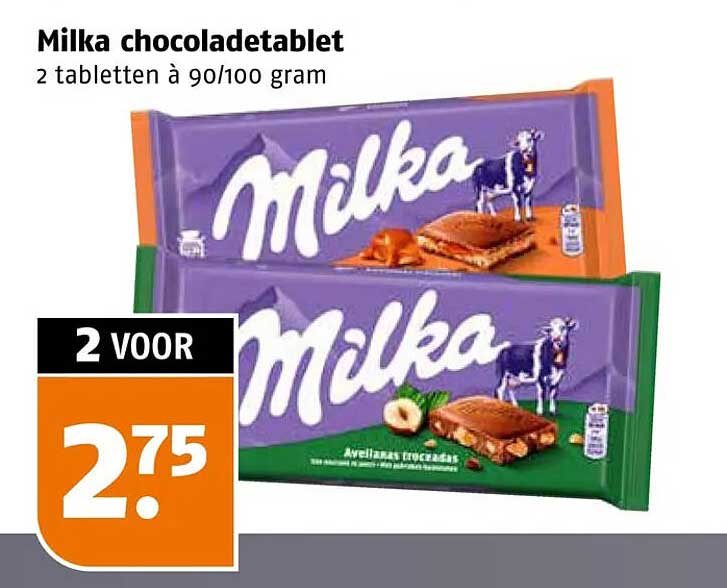 Milka chocoladetablet 2 tabletten à 90/100 gram
