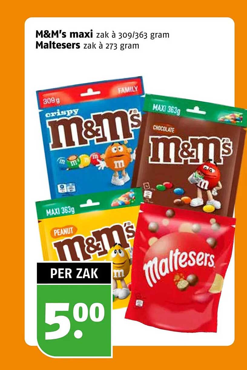 M&M's maxi zak à 309/363 gram Maltesers zak à 273 gram