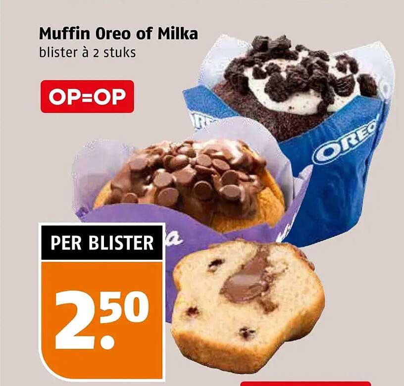 Muffin Oreo of Milka blister à 2 stuks OP=OP