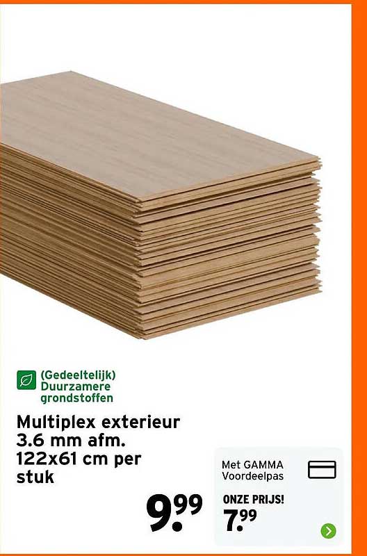Multiplex exterieur 3.6 mm afm. 122x61 cm per stuk