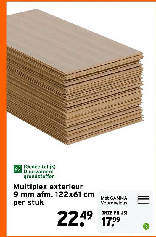 Multiplex exterieur 9 mm afm. 122x61 cm per stuk