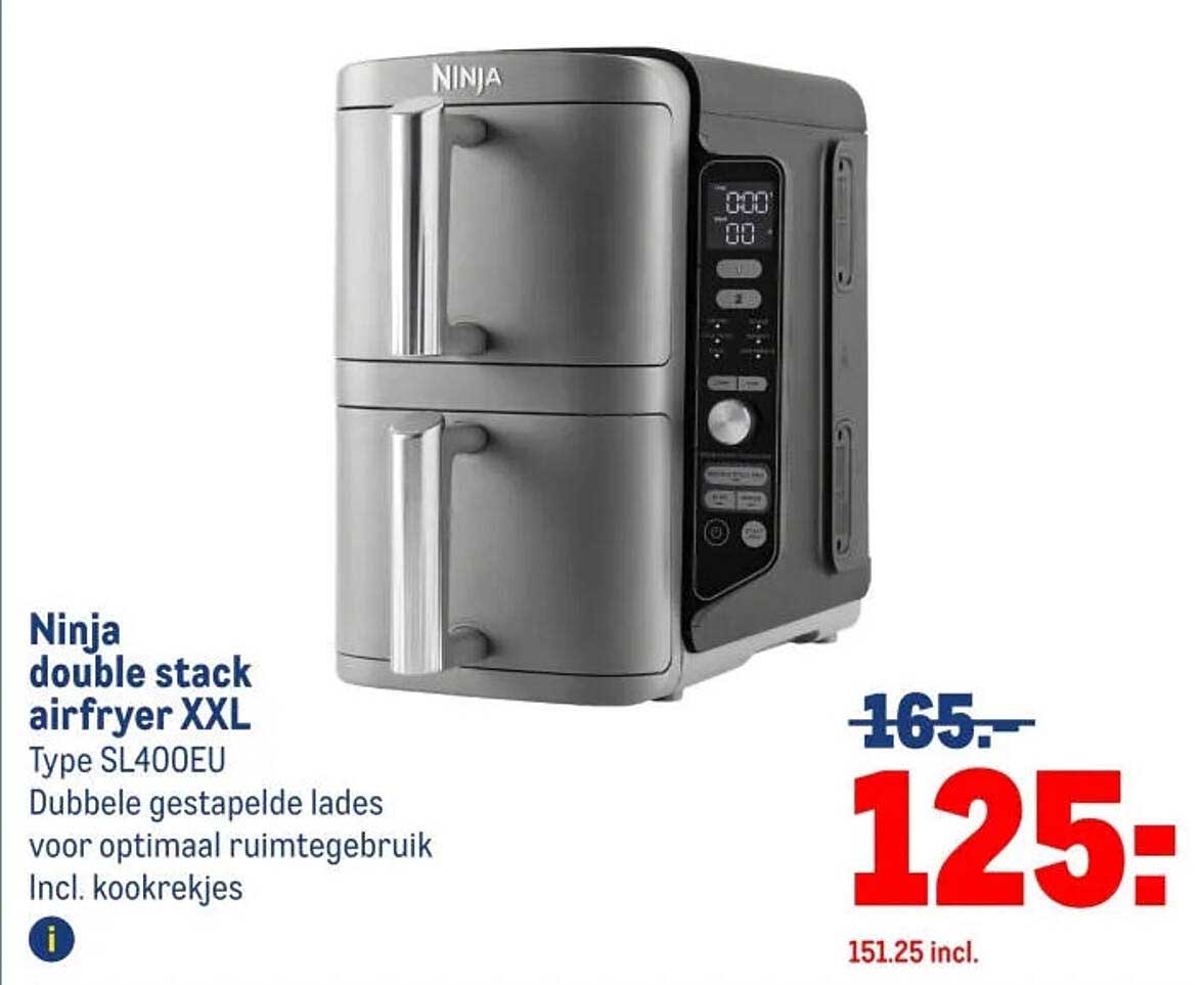 Ninja double stack airfryer XXL Type SL400EU Dubbele gestapelde lades voor optimaal ruimtegebruik Incl. kookrekjes