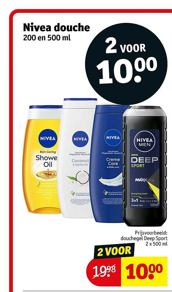 Nivea douche 200 en 500 ml 2 voor 10.00