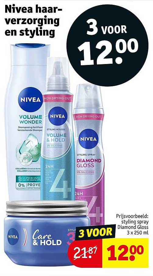 Nivea haar-verzorging en styling 3 voor 12.00