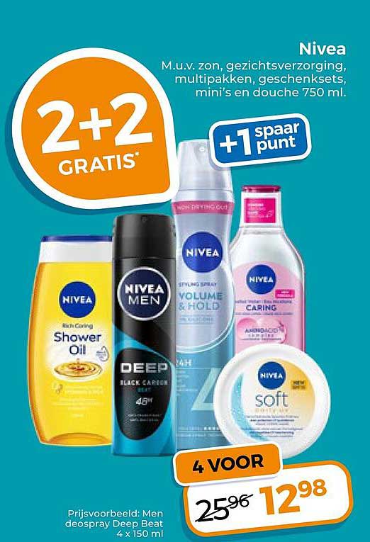 Nivea Mul. verz. gezichtsverzorging multipakken, geschenksets, mini's en douche 750 ml. 2+2 gratis +1 spaar punt
