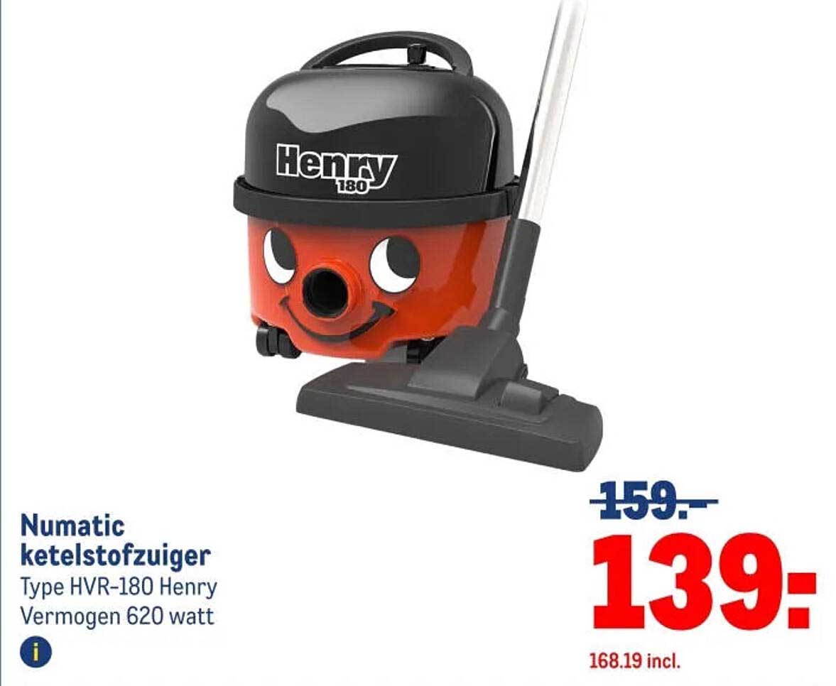Numatic ketelstofzuiger Type HVR-180 Henry Vermogen 620 watt
