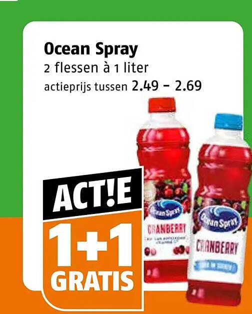 Ocean Spray 2 flessen à 1 liter ACT!E 1+1 GRATIS