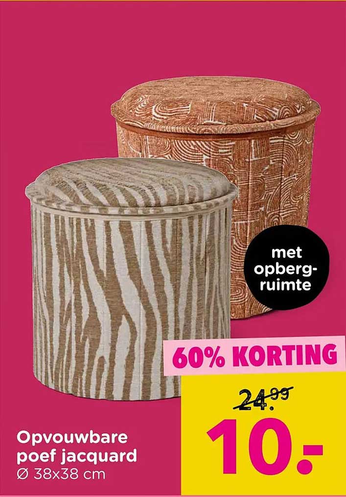 Opvouwbare poef jacquard Ø 38x38 cm met opbergruimte 60% KORTING