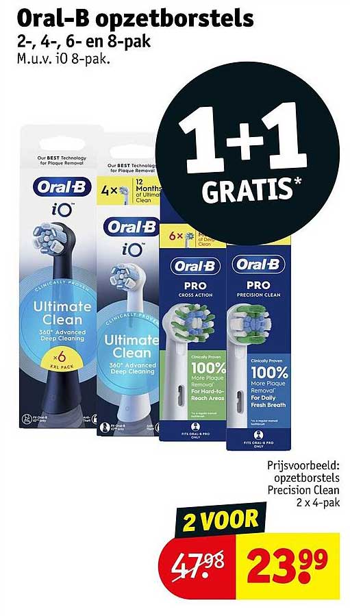 Oral-B opzetborstels 2-, 4-, 6- en 8-pak 1+1 GRATIS*