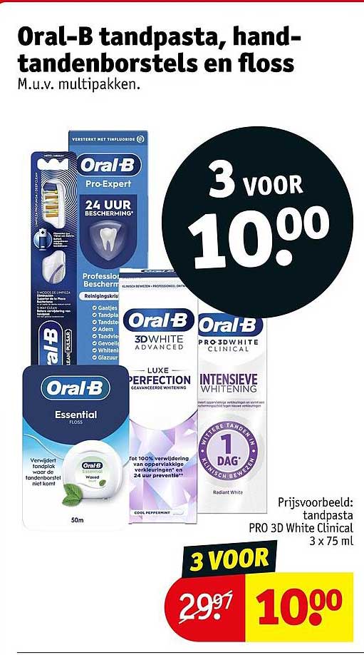 Oral-B tandpasta, hand-tandenborstels en floss M.u.v. multipakken. 3 voor 10.00