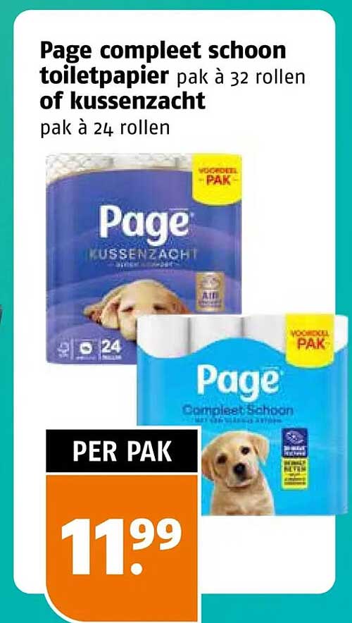 Page compleet schoon toiletpapier pak à 32 rollen of kussenzacht pak à 24 rollen