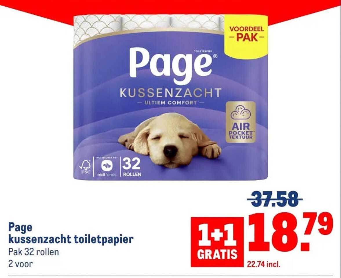 Page kussenzacht toiletpapier 1+1 gratis