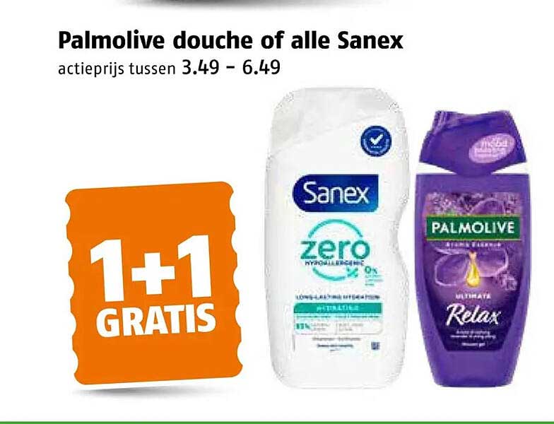 Palmolive douche of alle Sanex 1+1 GRATIS