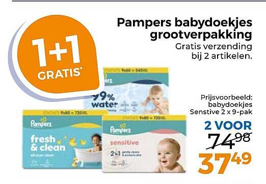 Pampers babydoekjes grootverpakking Gratis verzending bij 2 artikelen. 1+1 GRATIS