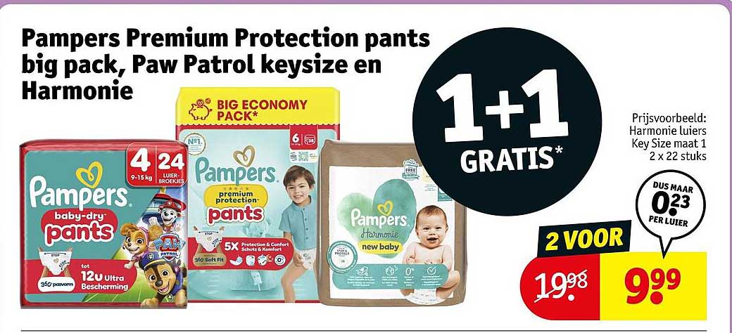 Pampers Premium Protection pants big pack, Paw Patrol keysize en Harmonie 1+1 gratis