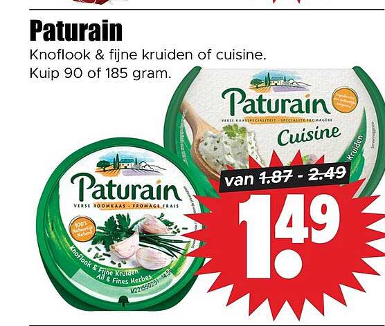 Paturain Knoflook & fijne kruiden of cuisine. Kuip 90 of 185 gram.