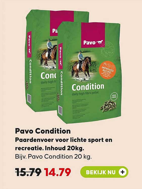 Pavo Condition Paardenvoer voor lichte sport en recreatie. Inhoud 20kg.