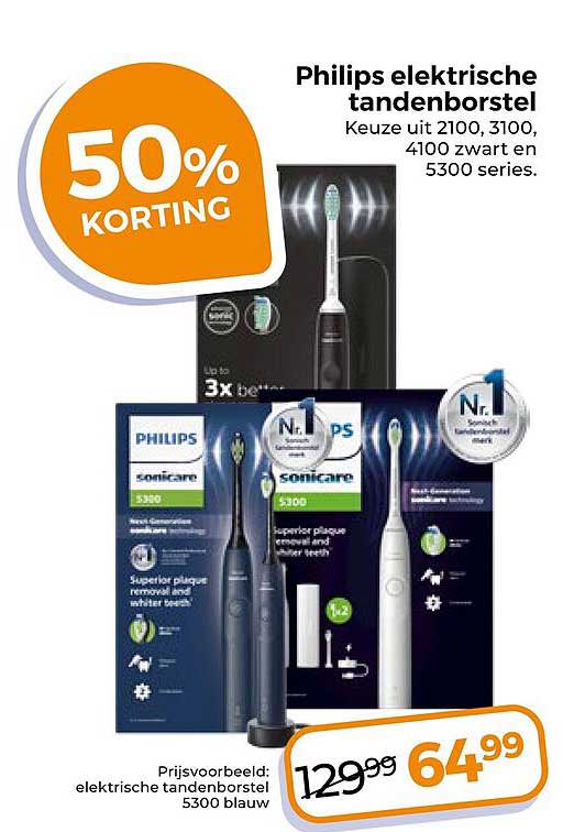Philips elektrische tandenborstel Keuze uit 2100, 3100, 4100 zwart en 5300 series. 50% KORTING