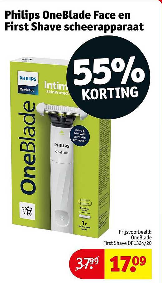 Philips OneBlade Face en First Shave scheerapparaat 55% KORTING
