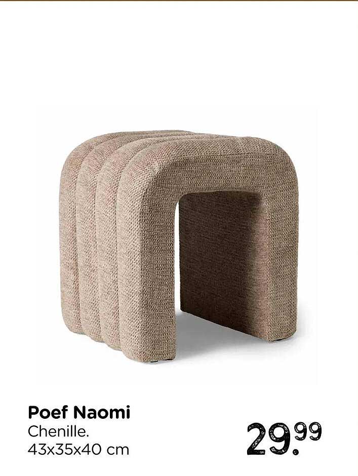 Poef Naomi Chenille. 43x35x40 cm