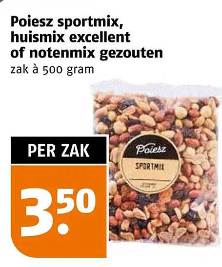 Poiesz sportmix, huismix excellent of notenmix gezouten zak à 500 gram
