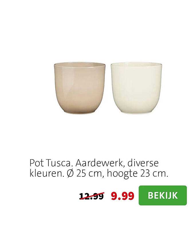 Pot Tusca. Aardewerk, diverse kleuren. Ø 25 cm, hoogte 23 cm.