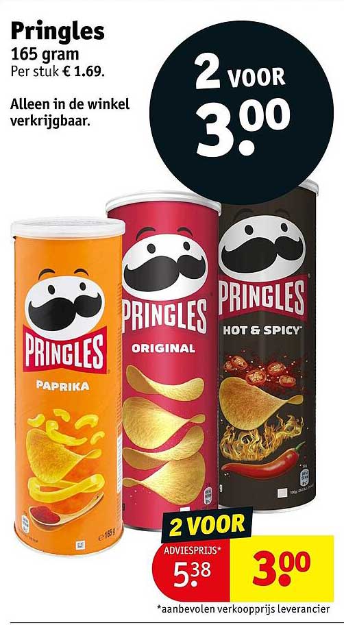 Pringles 165 gram 2 voor 3.00
