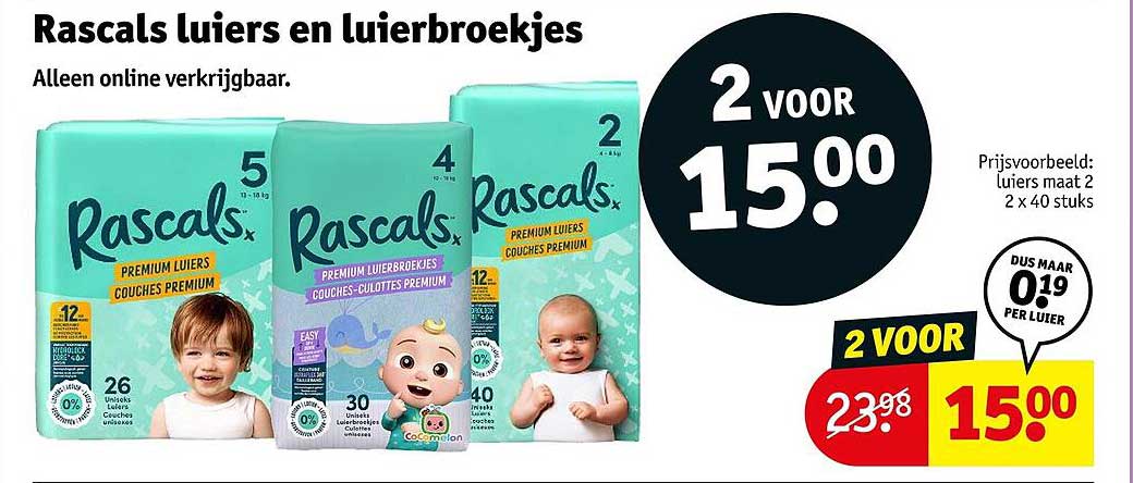 Rascals luiers en luierbroekjes 2 voor 15.00
