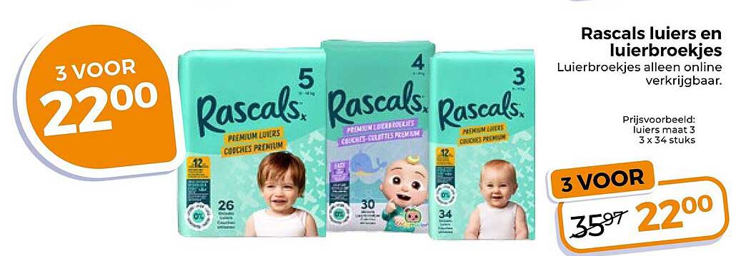 Rascals luiers en luierbroekjes 3 voor 22.00