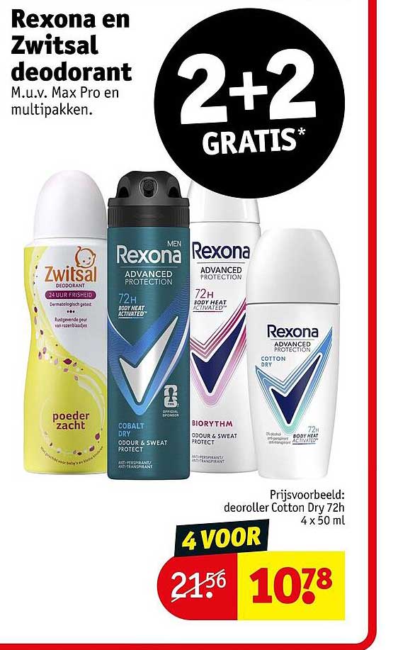 Rexona en Zwitsal deodorant 2+2 GRATIS*