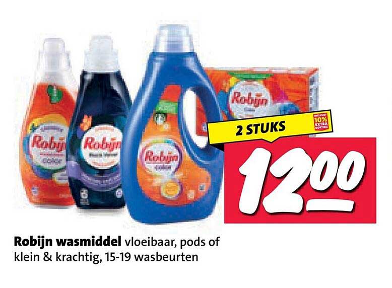 Robijn wasmiddel vloeibaar, pods of klein & krachtig, 15-19 wasbeurten 2 STUKS
